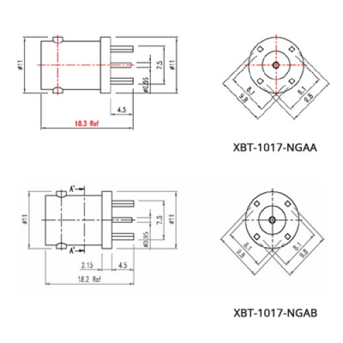 XBT-1017-NGXX - Top Entry Mounted BNC Socket