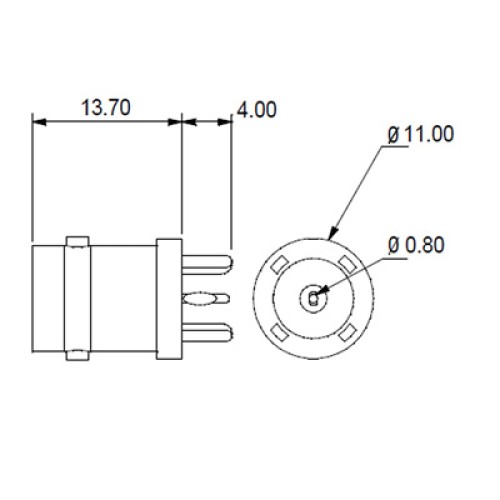 XBT-1052-NGAY - Top Entry PCB Mounted BNC Socket 