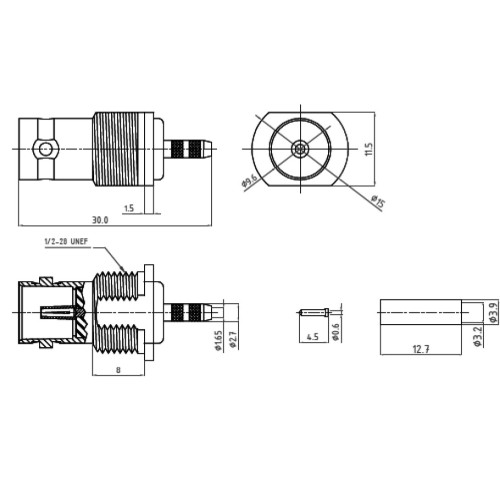 XBT-1071-NGAF - BNC Bulkhead Cable Mounted Socket