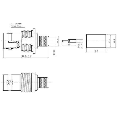 XBT-1071-NGAS - BNC Bulkhead Cable Mounted Socket