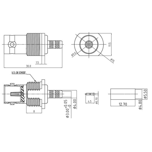 XBT-1071-NGBA - BNC Bulkhead Cable Mounted Socket