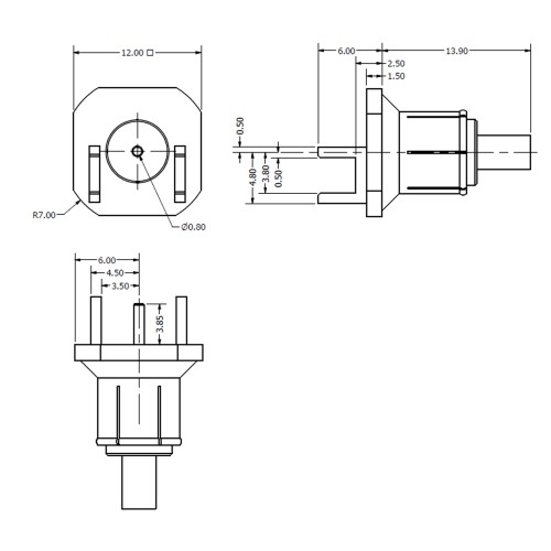 XBT-1060-NGAY - PCB Edge mount BNC Inner for Two Part System