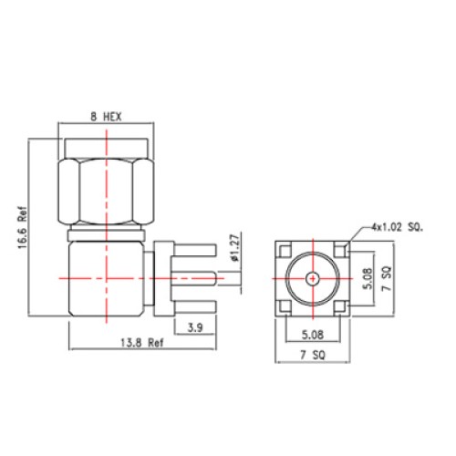 XCT-6011-GGAW - Right Angle PCB mounted SMA Plug
