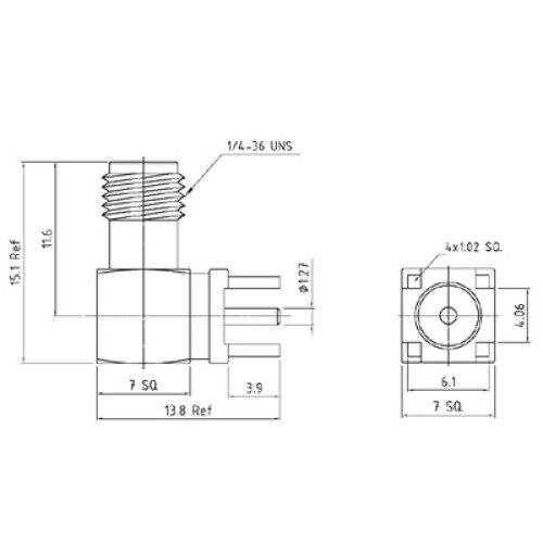 XCT-6013-GGAW - Right Angle PCB mounted SMA Socket