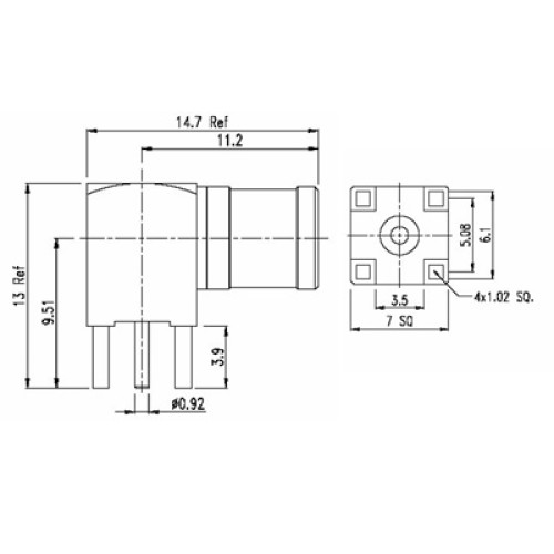 XDT-6311-GGAY - Right Angle PCB Mounted SMB Plug