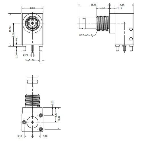 XGS-06-RB18-NGIJX -Tall Right Angle mounted DIN 1.0/2.3 Stacking Connector