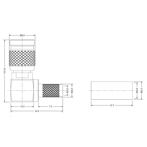 XGT-8004-NGBA - Right Angle Cable Mounted 1.0 / 2.3 Plug XGT-8004-NGBA - Right Angle Cable Mounted 1.0 / 2.3 Plug