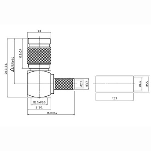 XGT-8004-NGBA - Right Angle Cable Mounted 1.0 / 2.3 Plug