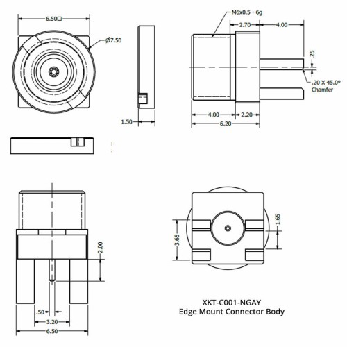 XKT-C001-NGAY - Edge Mount Connector Body for Changeable Interface Connector Systemⓟ