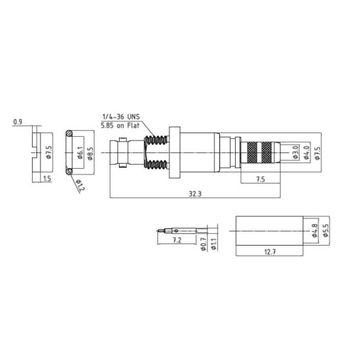 XPT-D006-NGBA - Micro BNC Bulkhead Waterproof Cable Terminated Socket for 12G Applications