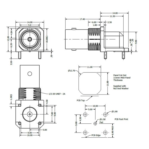 C-SX-165 - Right Angle Surface Mount BNC Socket