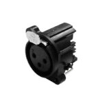 AXPR-3S-P1PSA-PT – 3 Pin Right Angle Panel Mounted XLR Socket with Push Button and Grounded Pin